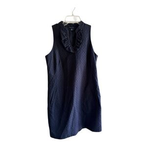 Preppy Tommy Hilfiger Dress Size 8 Navy Blue Ruffle Neck Textured Sleeveless